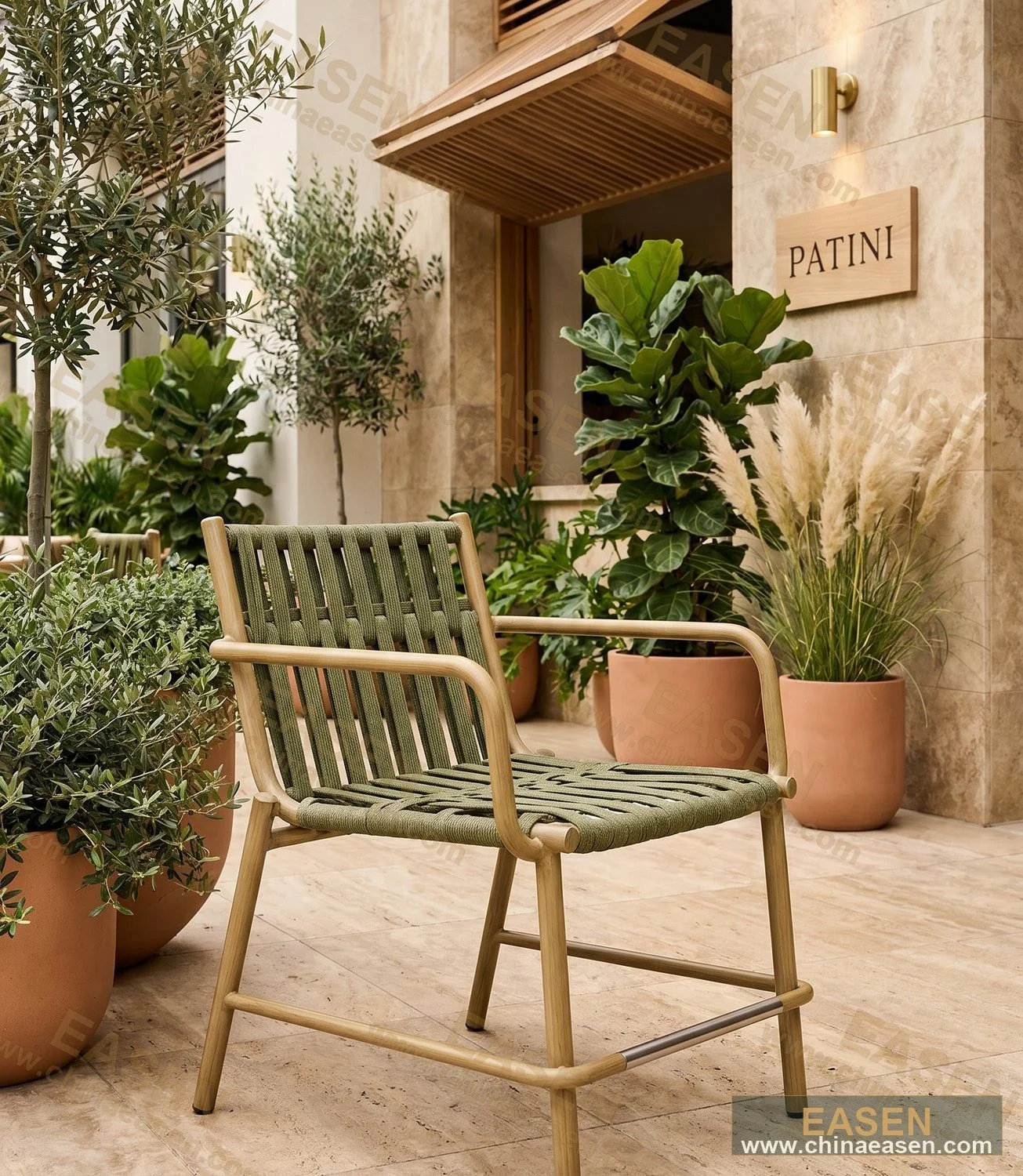 YS-O026 — Green Woven Strap Chair